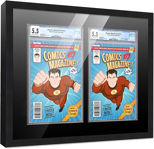Poster Palooza Marco de cómic con paspartú para 2 cómics CGC, CBCS o PGX Graded Comics  Marco de cómic negro para cómics de 8.125 x 13 pulgadas