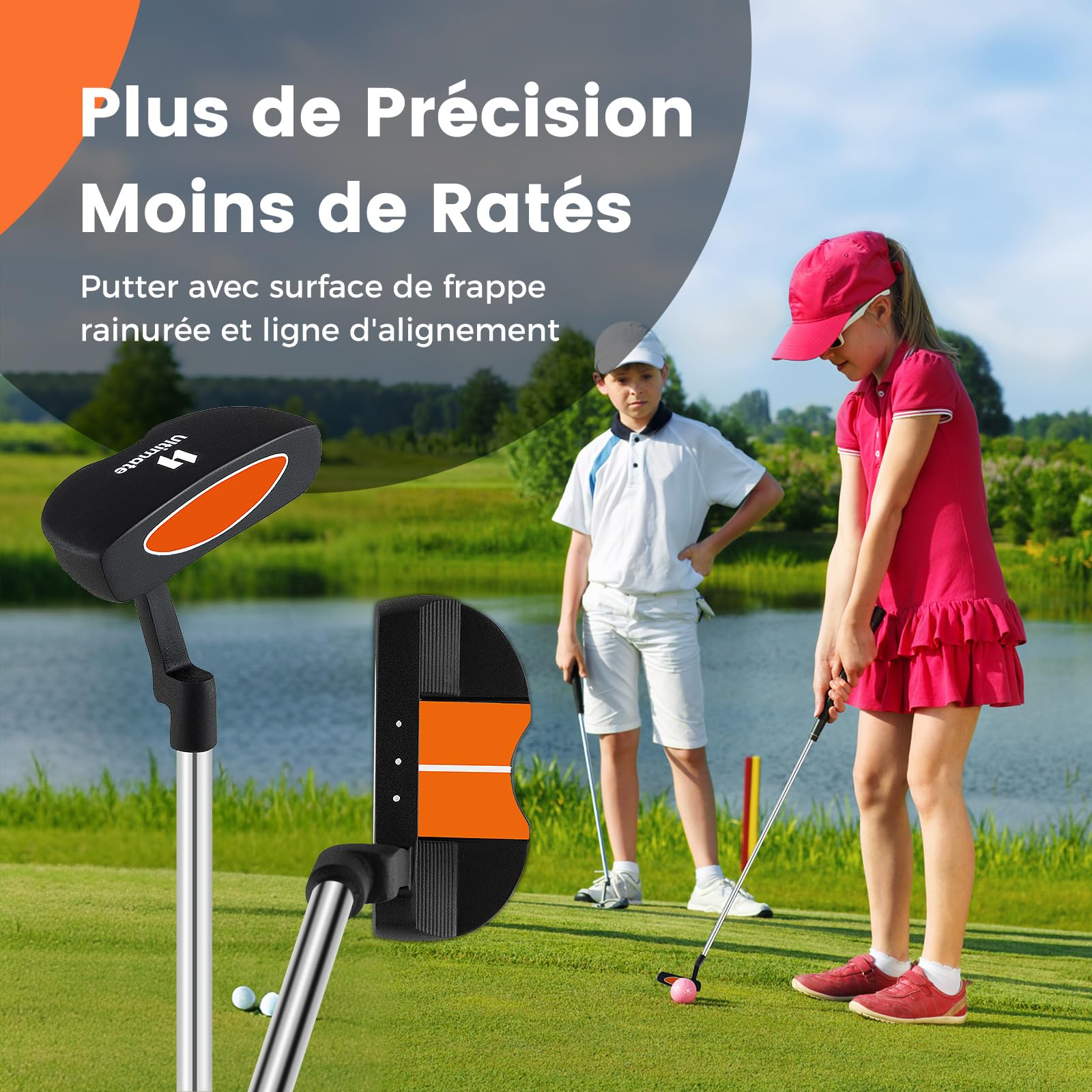 COSTWAY Ensemble de Golf Complet pour Enfants, avec 205CC #3 Fairway #7 & #9 Fers Putter Couvre-tête et Sac de Support & Protecteur de Pluie, pour Enfants