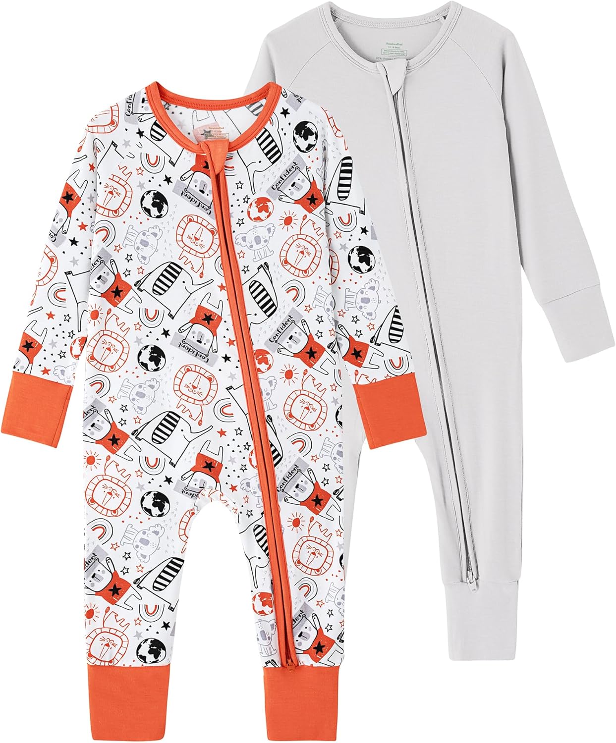Baby Boy Girl 2 Pack Rompers Long Sleeve Zipper Romper Infant Jumpsuits 2-Way Zippered One-piece Pajamas 3-24M