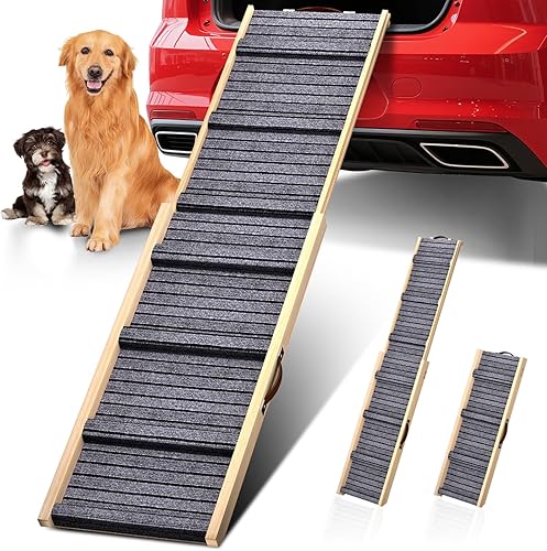 Miniatura 8 de TNELTUEB Rampa para perros pequeños, 32.6 pulgadas de largo y 11.8 pulgadas de ancho, rampa portátil plegable de madera para mascotas, ajustable de