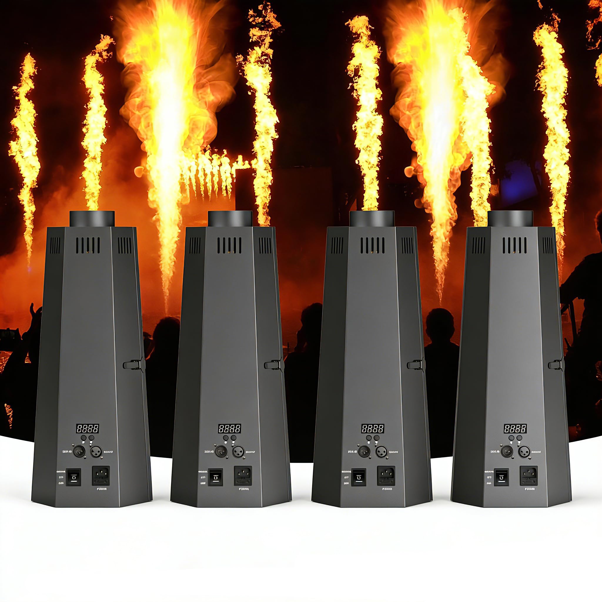 Flammenprojektor, 4 Stück Flammenwerfer, DJ Jet Flame 150 W mit DMX, geeignet für Konzerte, Shows, Partys, Halloween, Weihnachten, Sportveranstaltungen