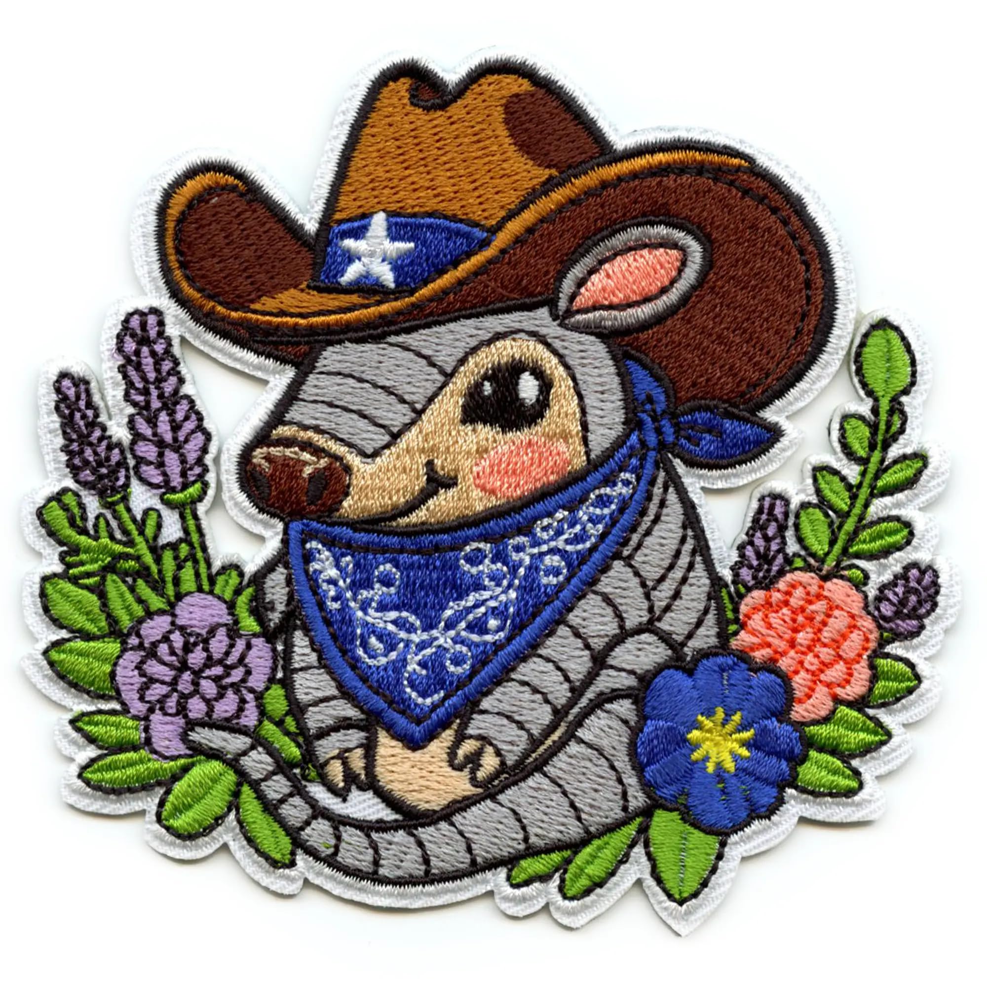 Cowboy Armadillo Patch Blue Bonnets Bandana Embroidered Iron On