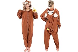 Adults Monkey Costume, Pajamas Animal Onesies Suit for Christmas with Funny Banana Accessories