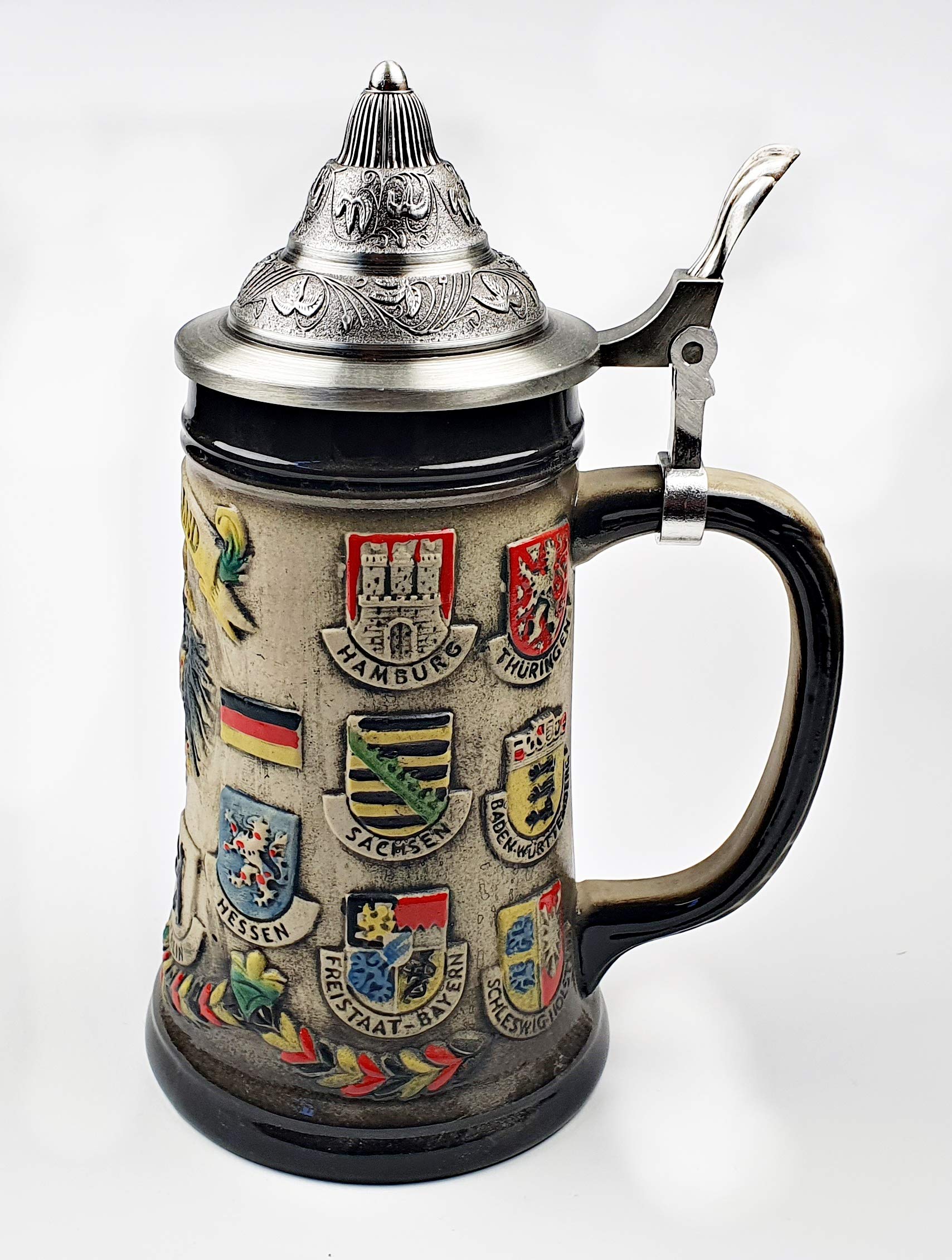 Bierkrug Deutschland rustikal mit Deckel Zinn Zinndeckel Bierhumpen Bierseidel Bundesländer
