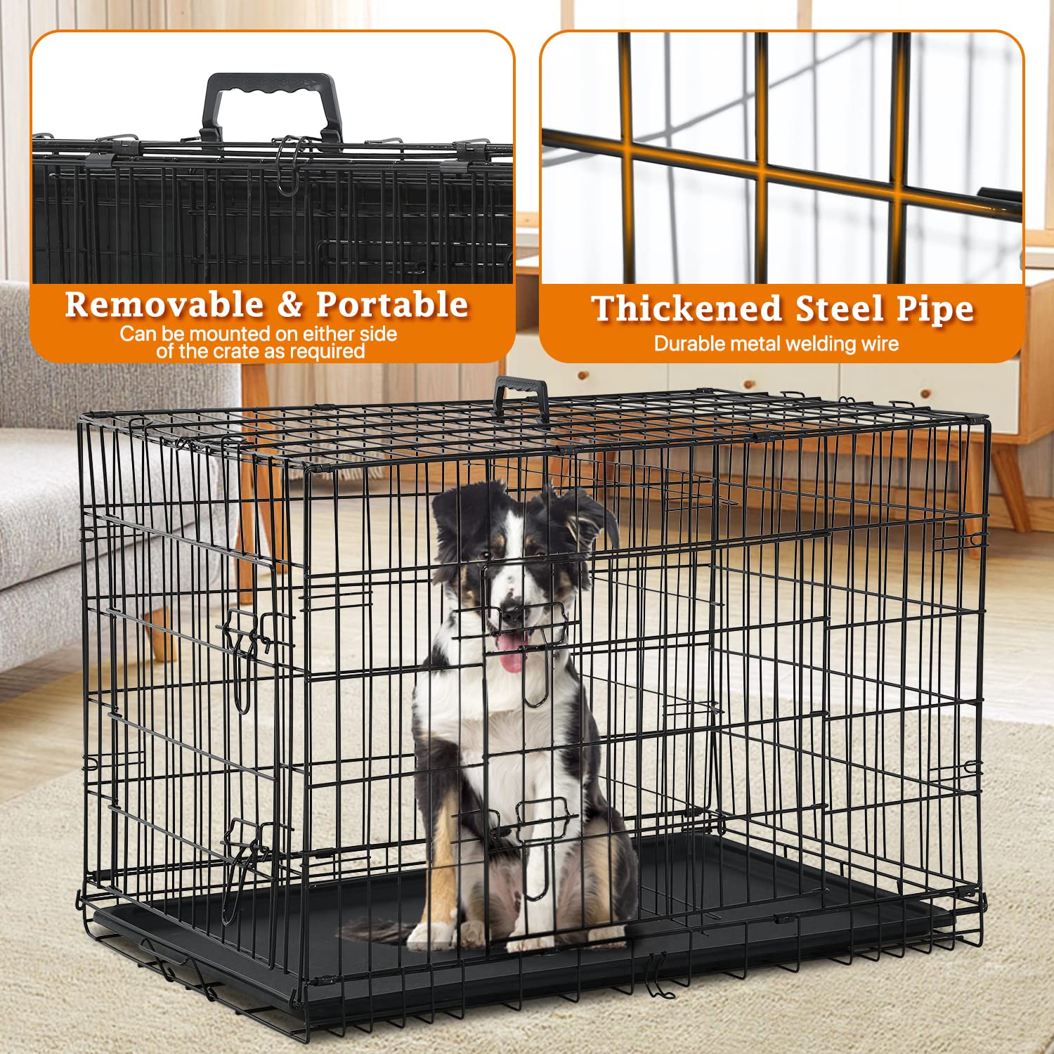 48 inch Large Dog Cage Dog Crate Dog Kennel DoubleDoor Metal Wire Folding Animal Crate Large