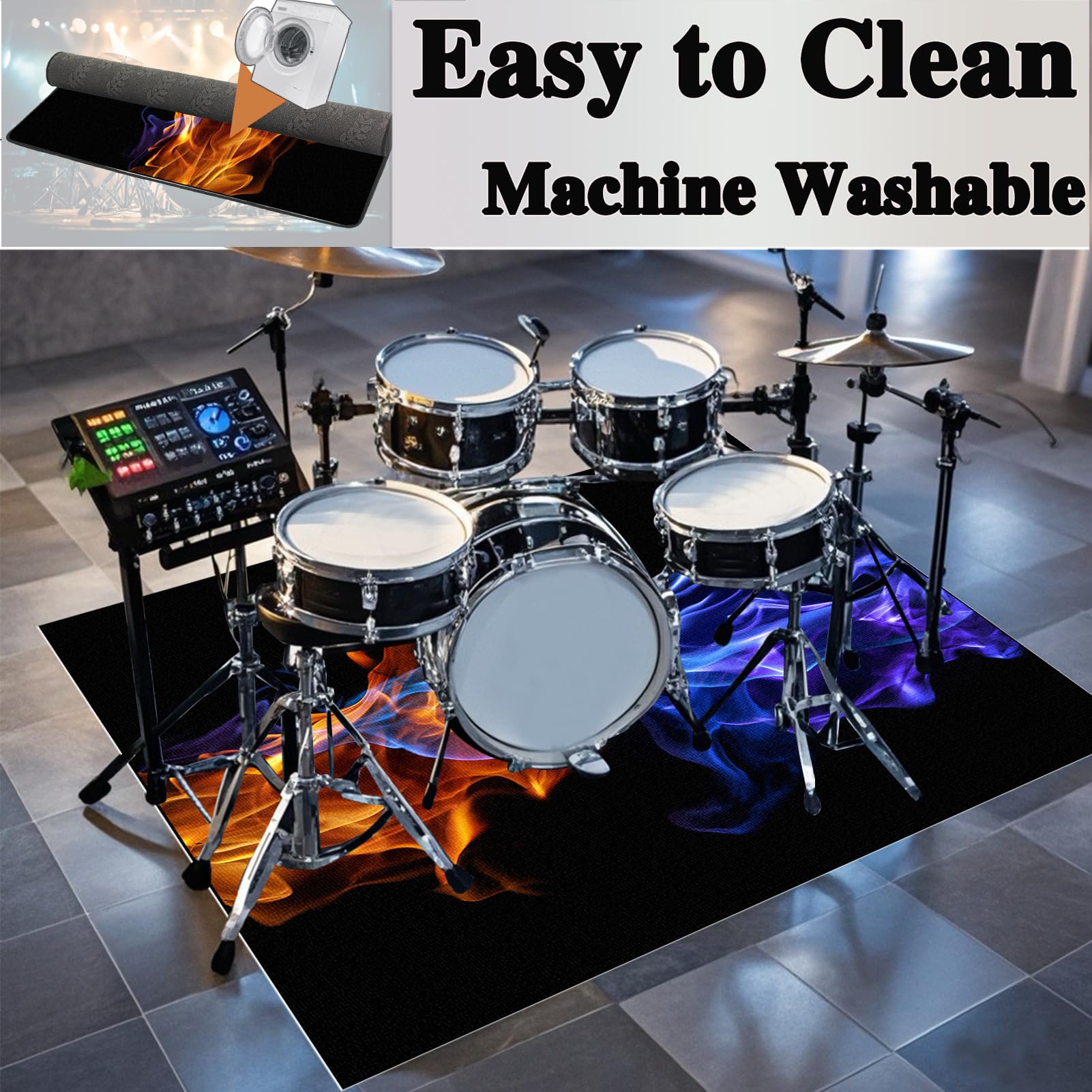 Tapis de Protection pour Batterie électronique, 150 x 120 cm Tapis de Tambour Insonorisé, Antidérapant Tapis Batterie, Tapis Professionnel de Jazz Grosse Caisse Claire Tapis Anti Vibration
