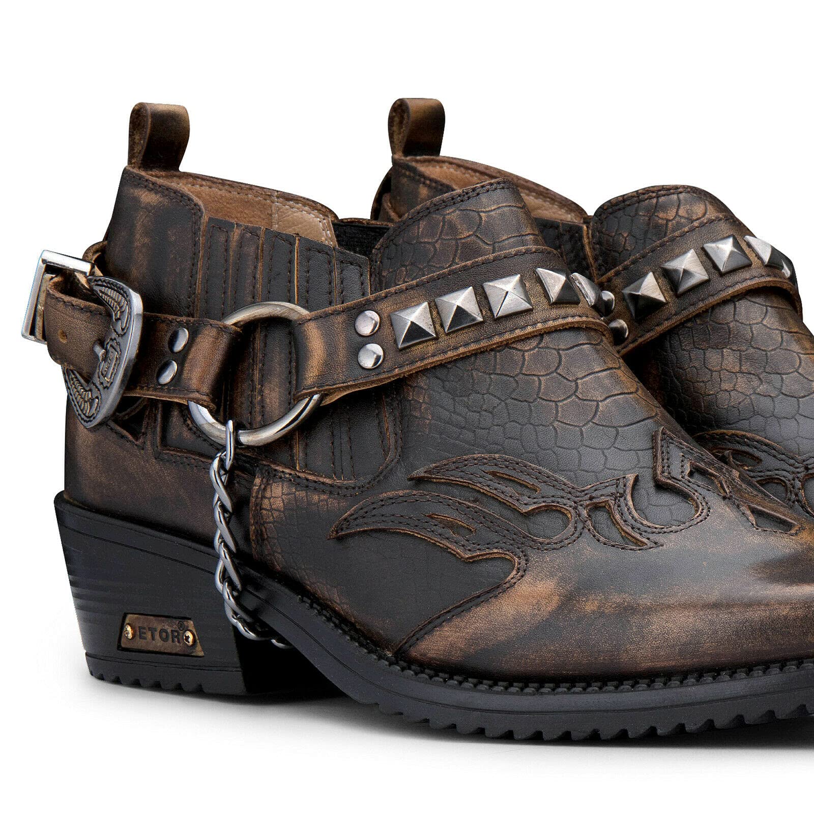 Infinity Leather Herrenstiefel Echtleder Cowboy Tanzen Schuhe Metalschnalle Krokodilmuster Punk RCK Still