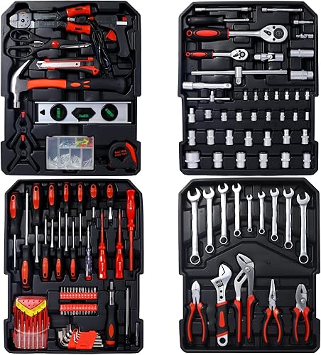 Miniatura 2 de Juego de herramientas de reparación del hogar de 899 piezas para hombres, caja de almacenamiento con 4 cajones, kit de herramientas para el hogar