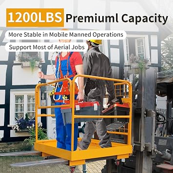 Forklift Safety Cage, 36x36 inch Lift Basket, Heavy Duty Forklift Man Basket 1200LBS Capacity with 4 Wheels, Safety Set, Forklift Work Platform for Most Aerial Jobs