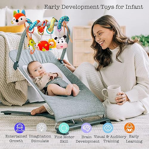 Miniatura 7 de Juguetes de asiento de automóvil para bebés, juguetes de peluche en espiral para bebés de 0 a 6 meses, cochecito colgante de juguete, regalo para