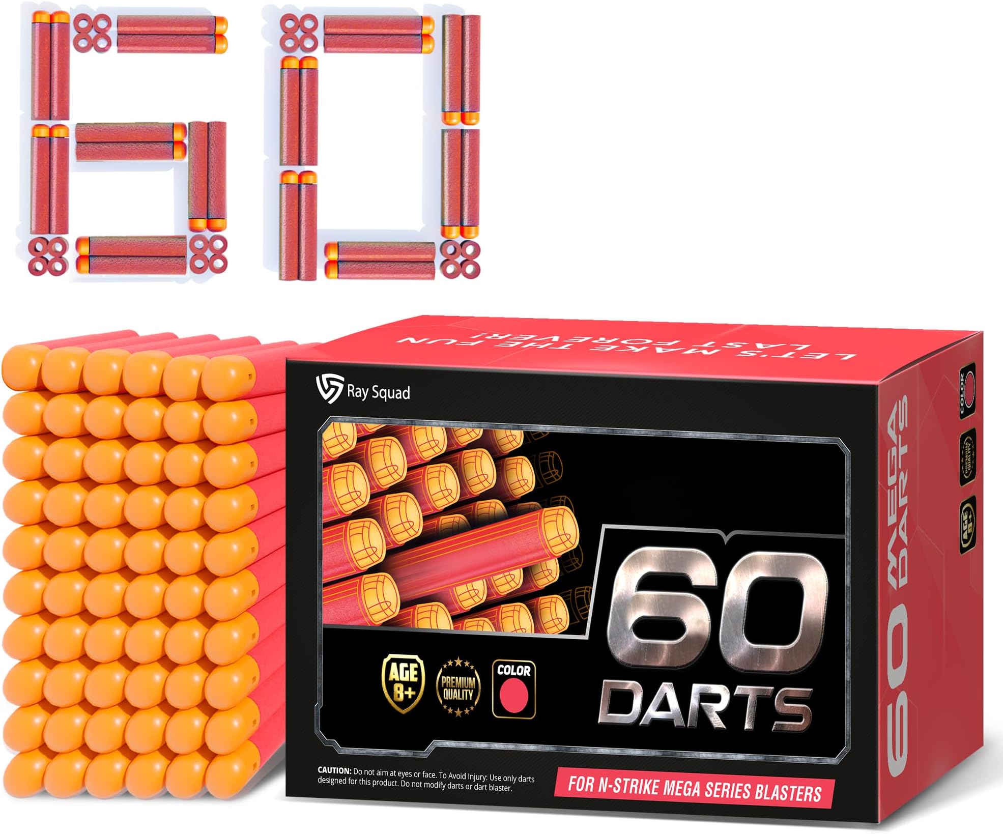 (60 Count) Ray Squad Nerf Mega Darts Pack - Universal Pack, Mega Dart Refill, Gun Darts, N-Strike Guns Compatible