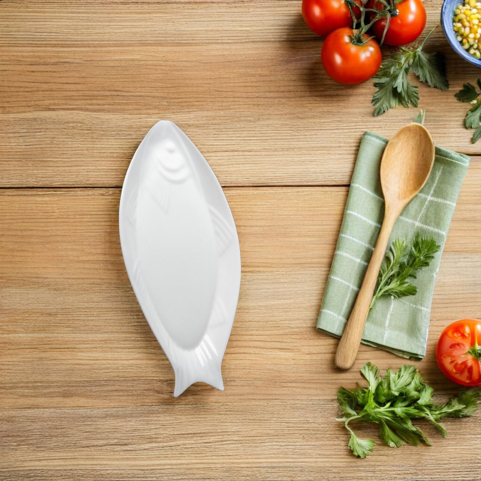 Housoutil Forma di Pesce Bianco Piatto da Portata in Ceramica