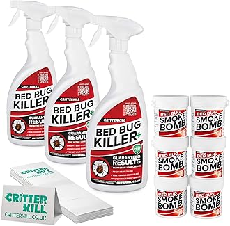 CritterKill Bed Bug Killer Kit - For Medium Level Home Infestation - Bedbug Spray + Smoke Bombs + Insect Traps (3L / 6x16g / 9 traps)
