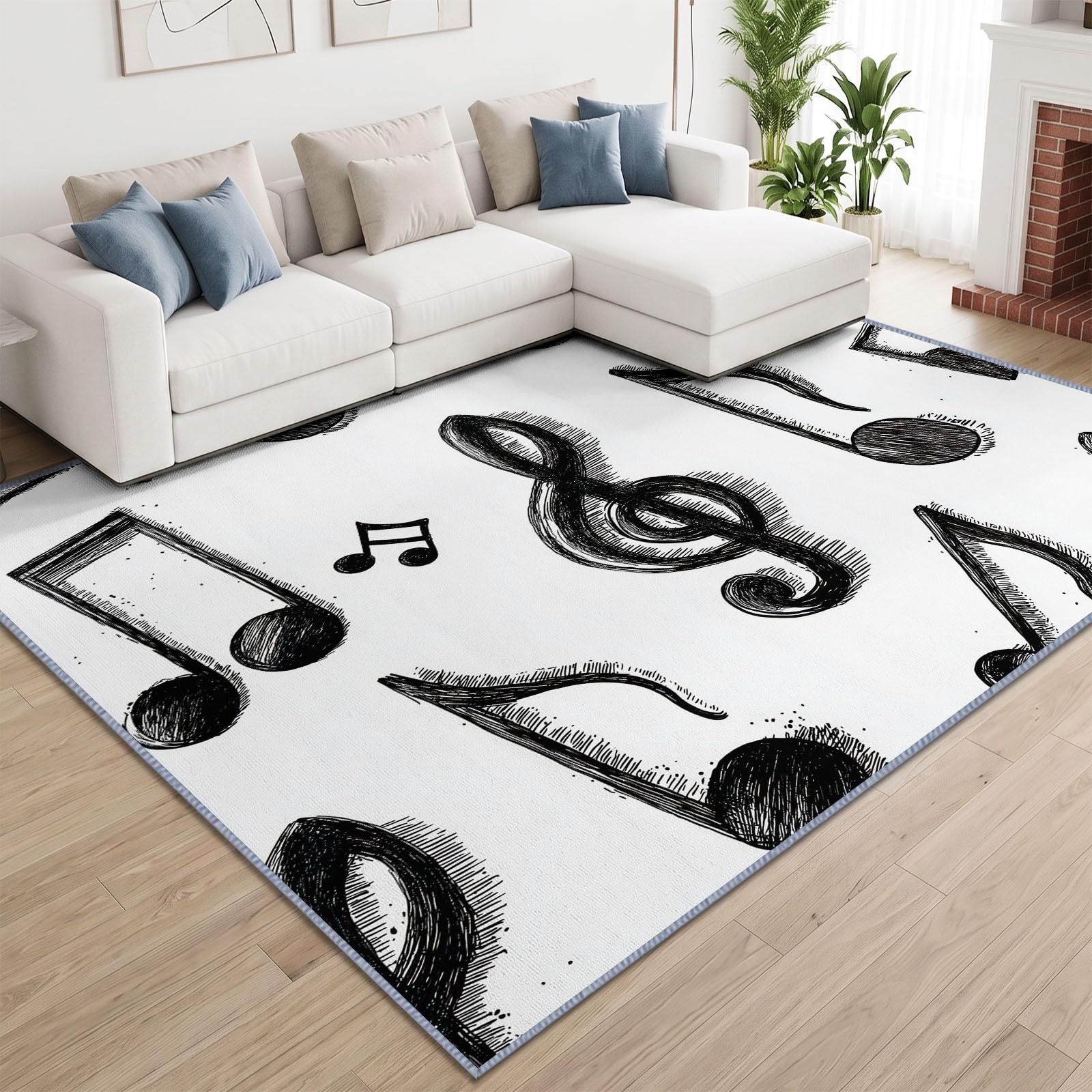 Zmywalny dywan do salonu, 140 x 200 cm, muzyka, nowoczesny, antypoślizgowy, niski runo, ręcznie rysowany, duży dywan do sypialni, kuchni, jadalni, pokoju dziecięcego, holu, przedpokoju