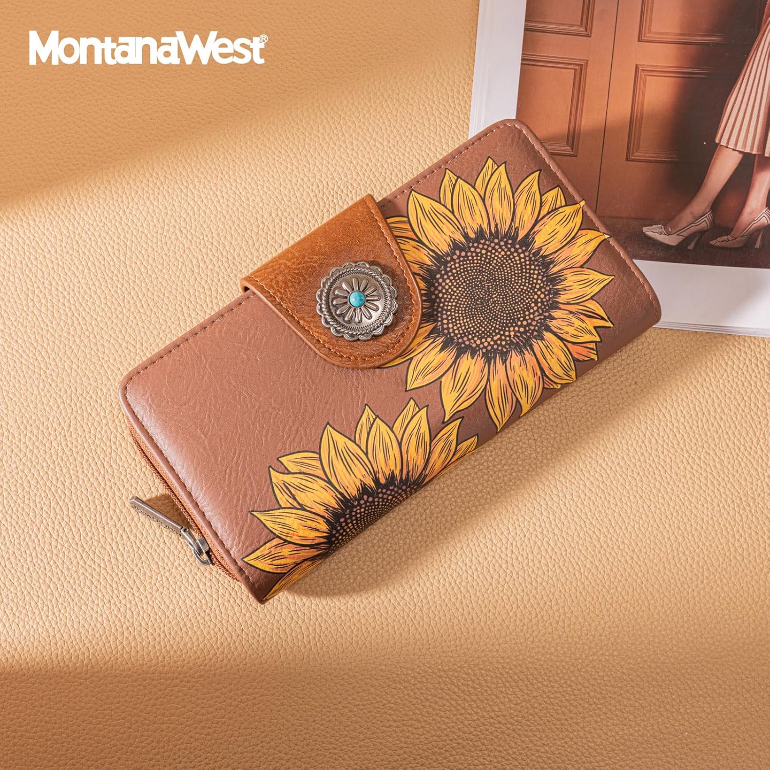 Montana West Brown Sunflower Wallets for Women RFID Blocking Wallet Large Capacity Phone Clutch Wallet Ladies Female Western Bifold Wallets with Coin Purse - Image 6
