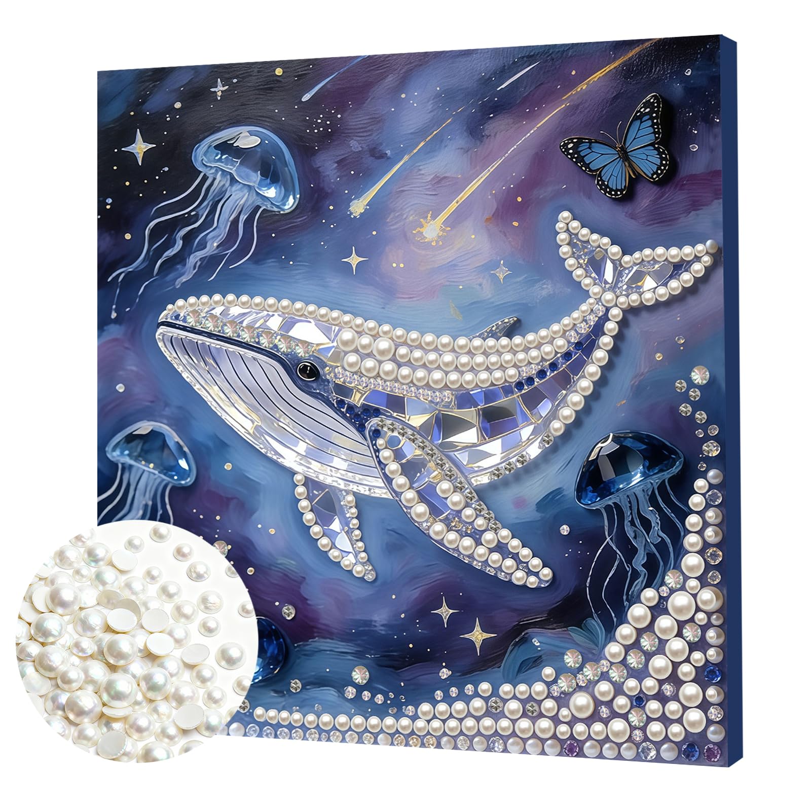 DIY Pearl Painting Kit with Wooden Frame, 3D Plastic Pearl Gemstone Ocean Art Craft for Adults Beginners, Diamond Dot Painting, Home Wall Decor Ready Gift for Women(Whale)(30 * 30cm)