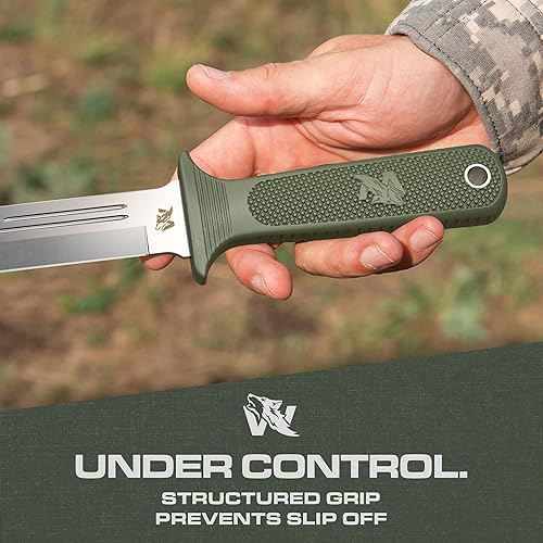 Miniatura 5 de W-Catcher Cuchillo de hoja fija con funda  Cuchillo de caza grande hecho de acero D2  Cuchillo de doble filo de hoja fija grande con mango TPE