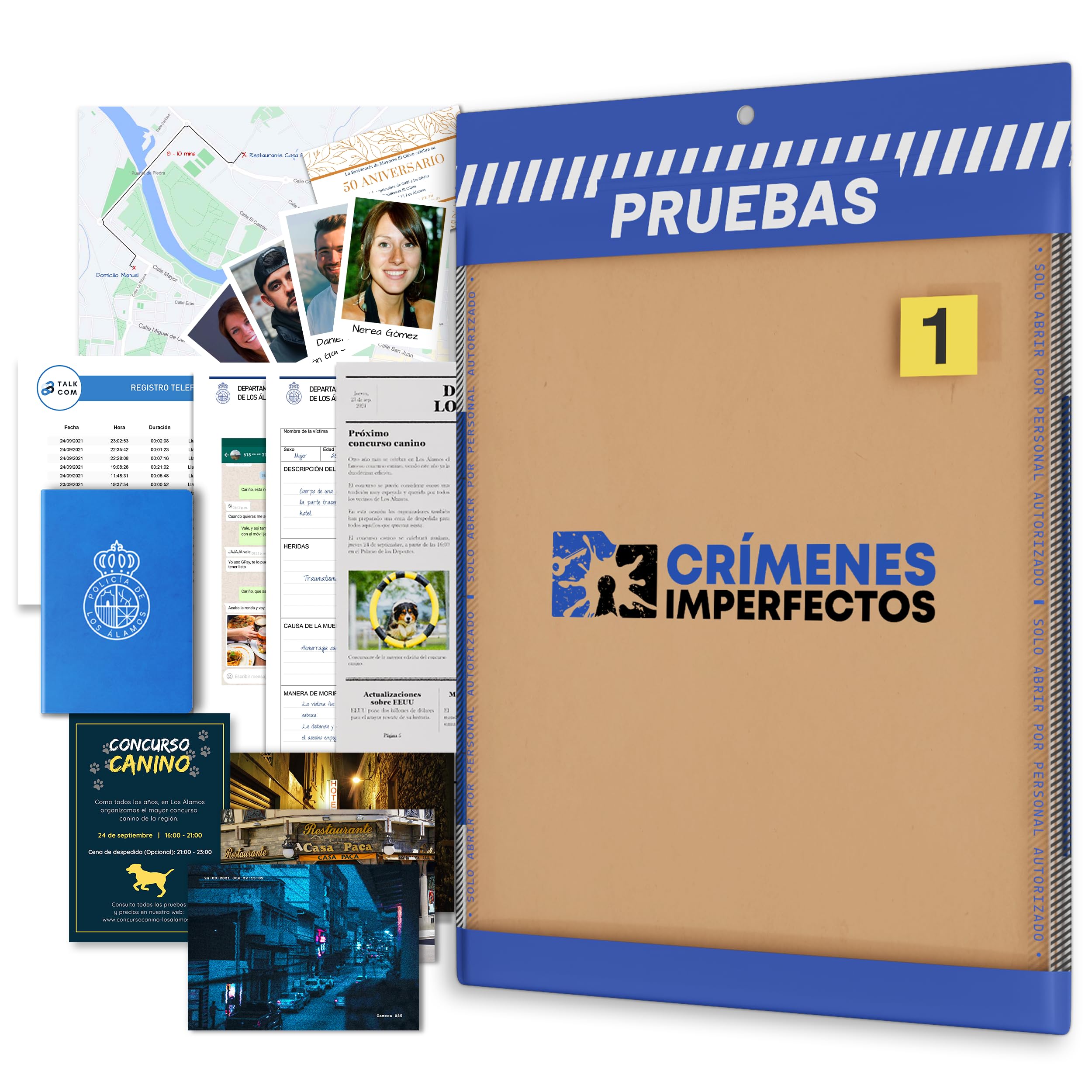 Crímenes Imperfectos - Caso 1: El crimen de Los Álamos. Escape Room Juego de Mesa Adultos Juego de Misterio de Detectives, Caso Sin Resolver de Asesinato, Caja del Crimen.