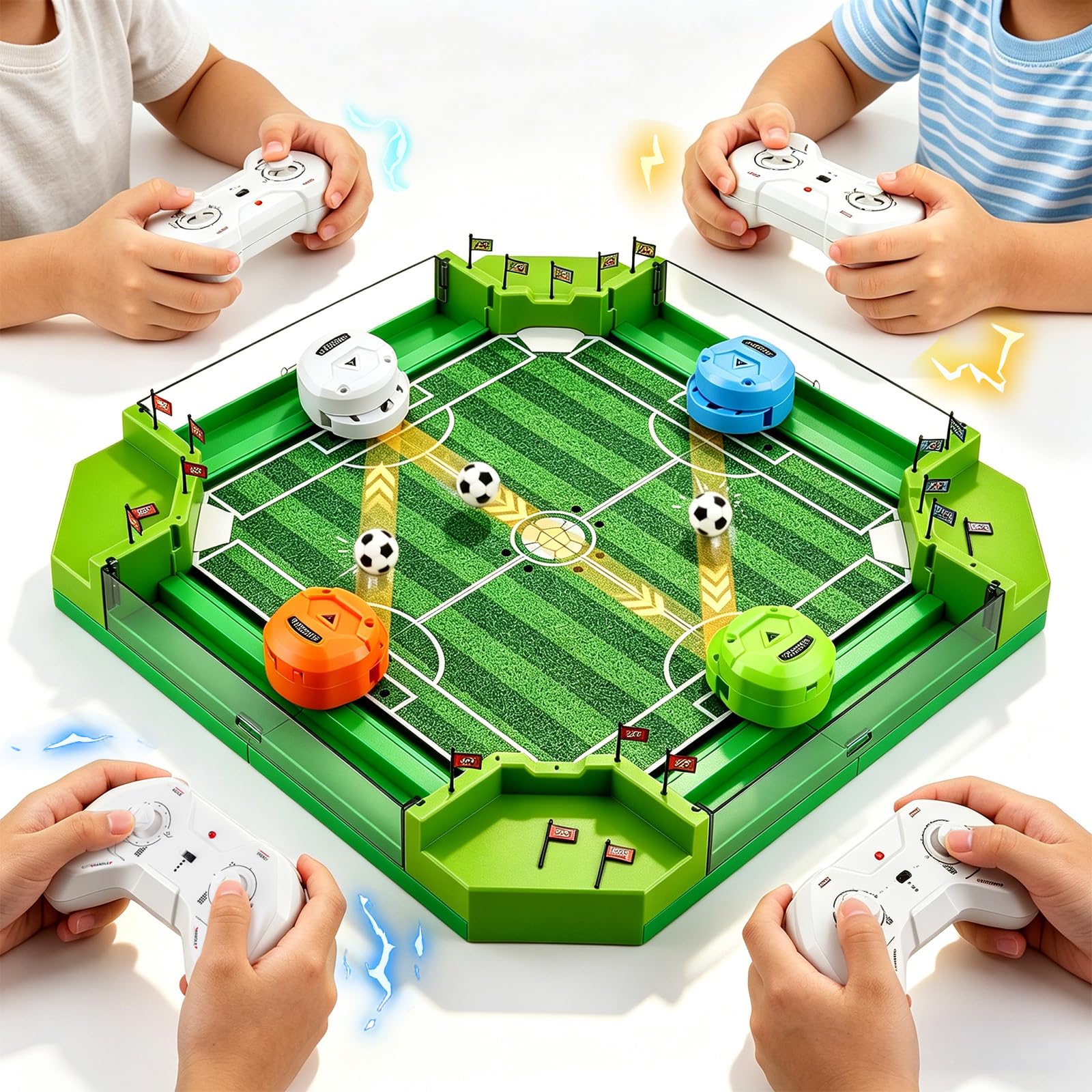 Ferngesteuertes Tischfußballspiel mit 3 Bällen und 4 Fernbedienungen, Mini-Tischfußball für Kinder und Erwachsene ab 3 Jahren – Interaktives Geschenk für Jungen und Mädchen