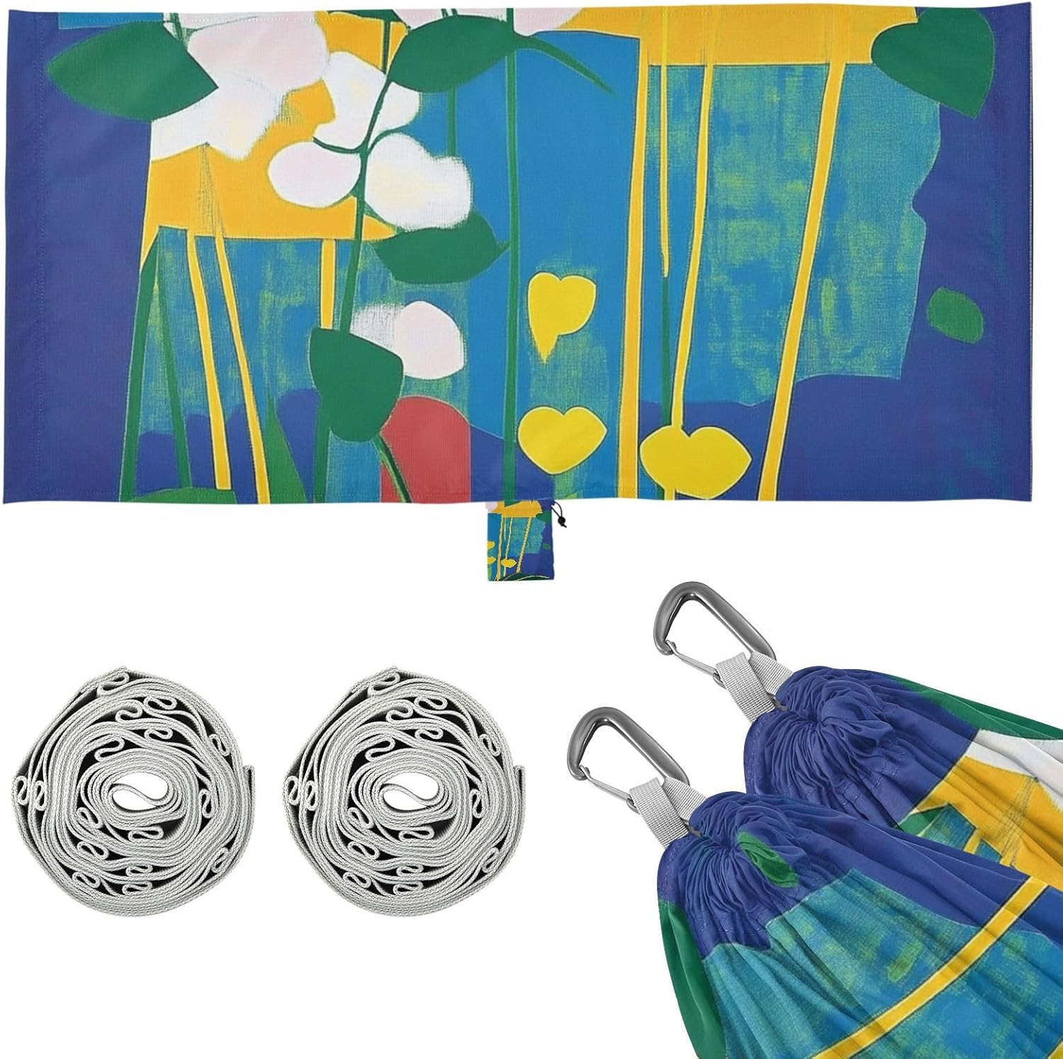 Art Morden Leaves Pattern Hammocks for Camping with Hanging Rope Tree Hammock for Outside Beach Patio Garden