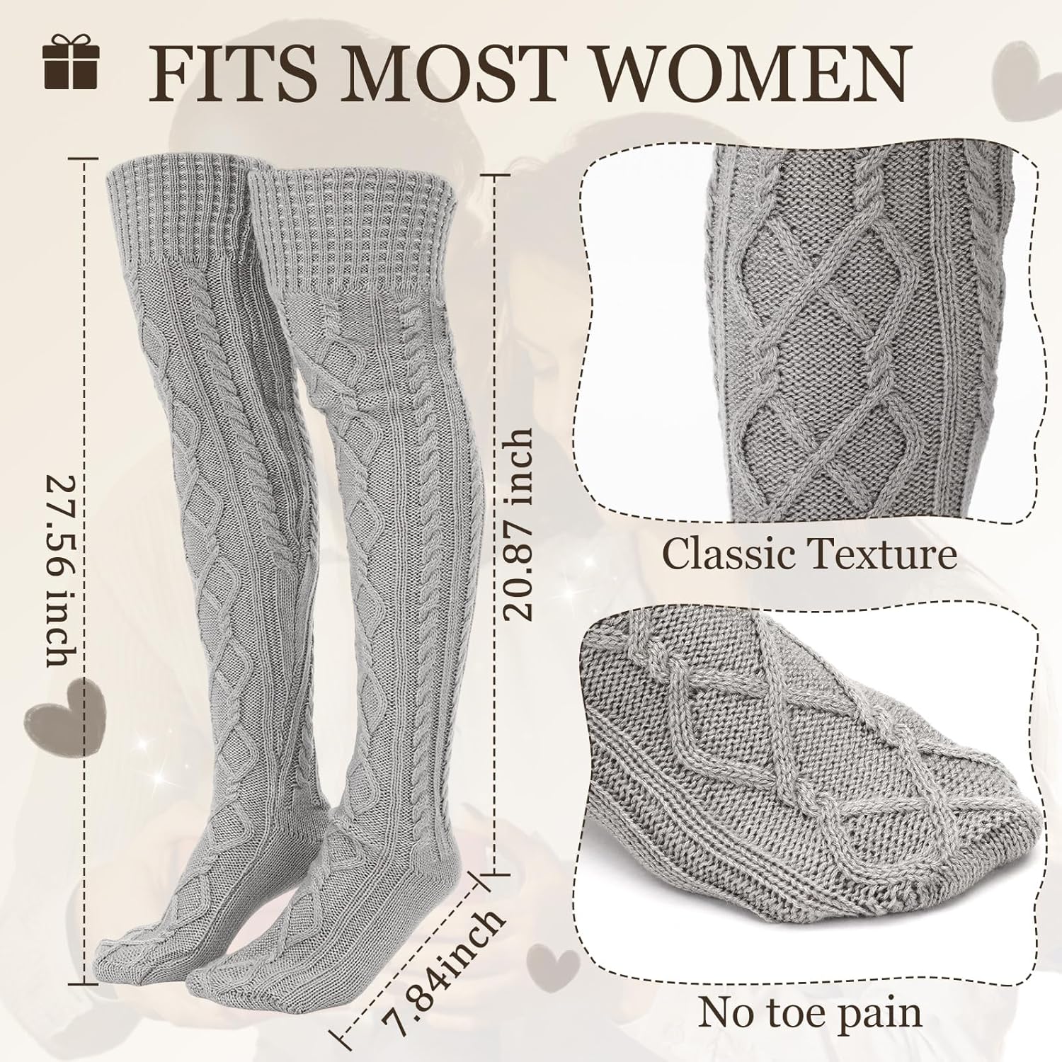 Toulite 4 Pairs Cable Knit Knee High Socks for Women Long Boot Stockings Socks, Long Warm Leg Warmers Winter - Image 4