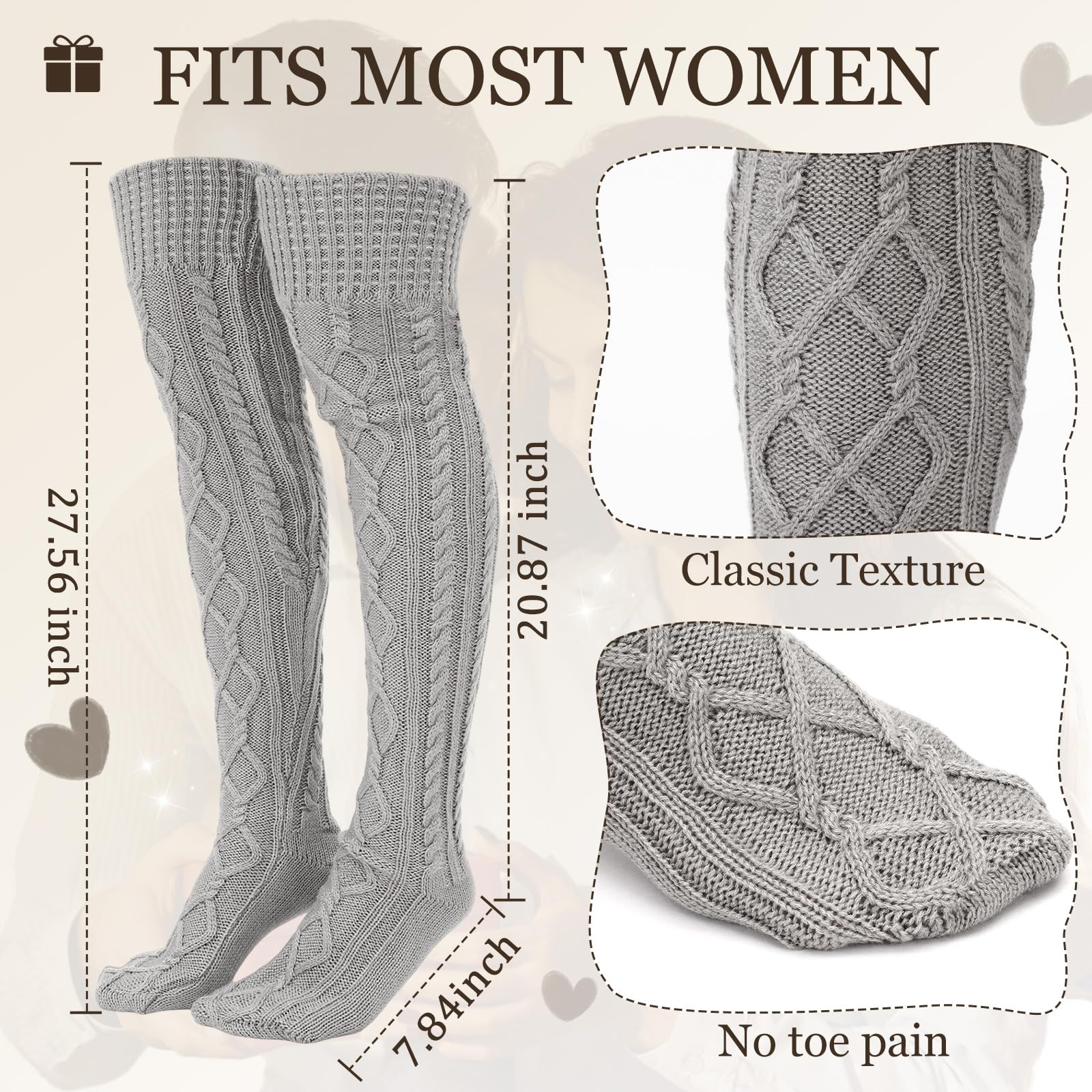 Toulite 4 Paar Zopfstrick-Kniestrümpfe für Damen, lange Stiefelstrümpfe, lange warme Beinstulpen für den Winter