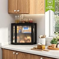 Vista 4 de Caja de pan de esquina BMOSU para encimera de cocina de doble capa de bambú contenedor de pan de madera de gran capacidad (negro, mediano)