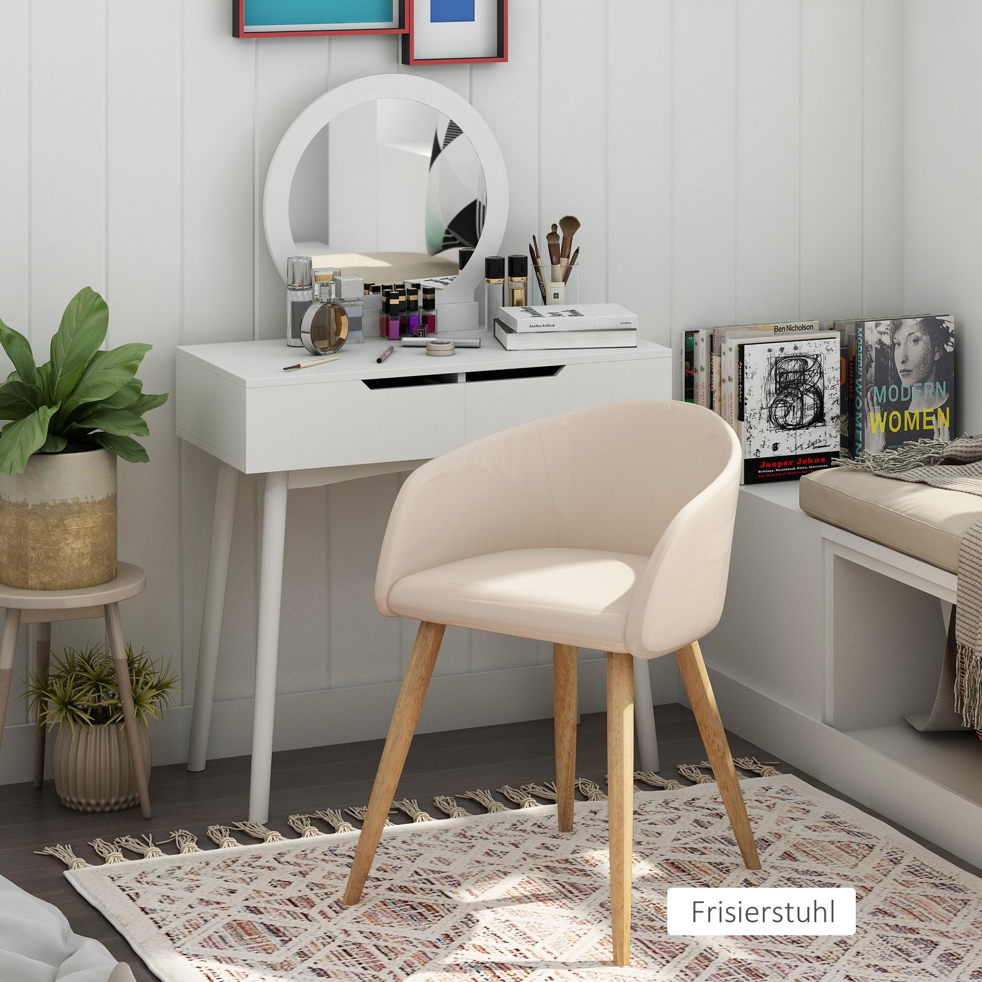 HOMCOM Esszimmerstühle 2er Set Küchenstuhl mit Rückenlehne Modern Beige