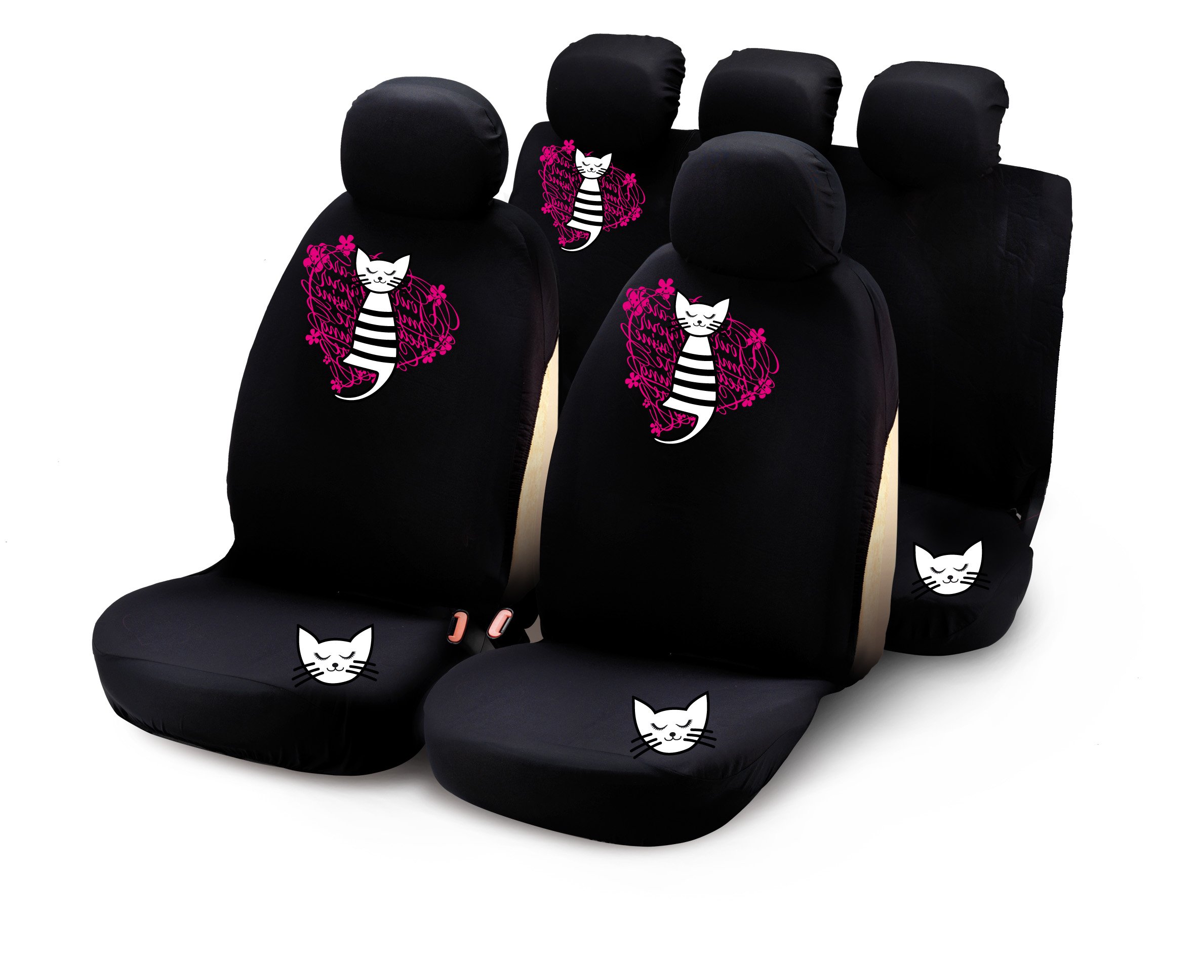 Bottari SpA 29022 My Sweet Kitty Car Covers - Black/Pink (9 Pieces)