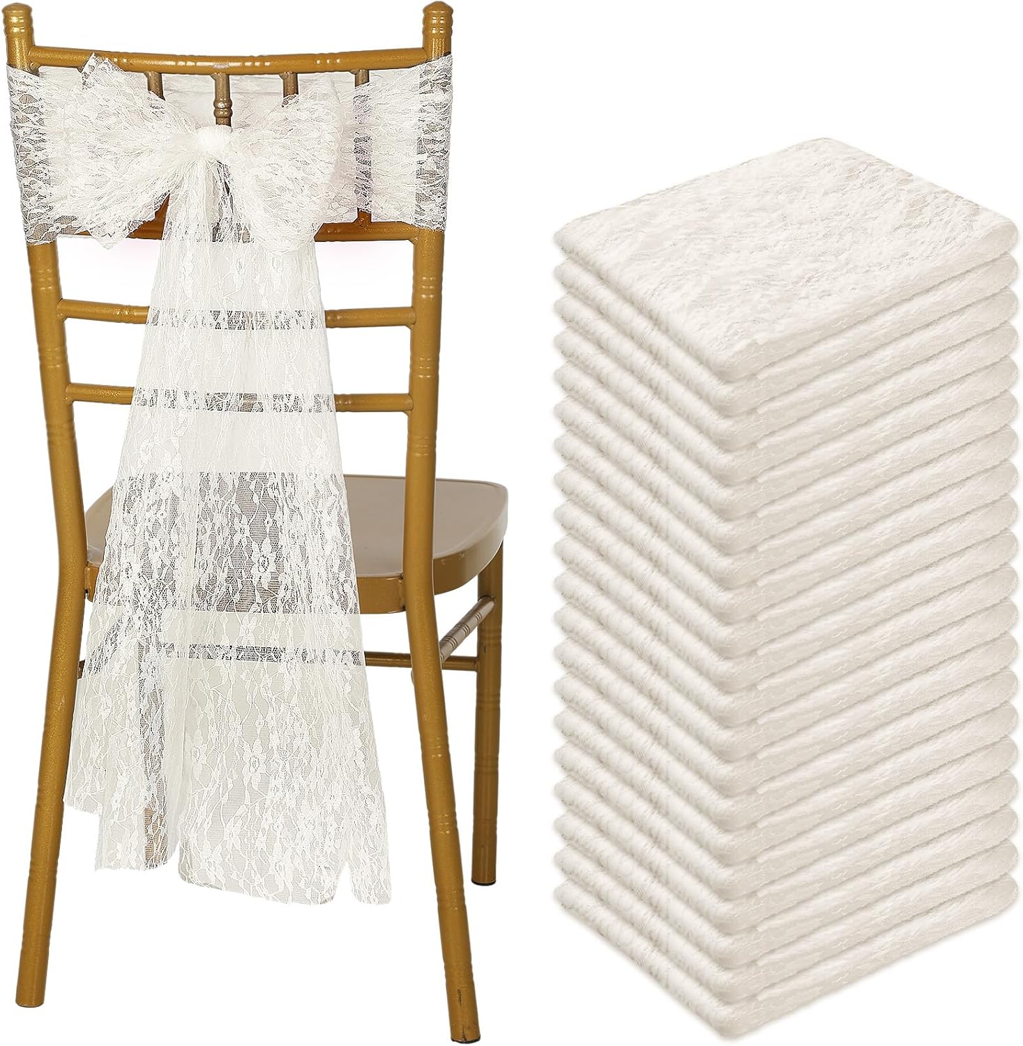 VitalCozy 50 Pcs Vintage Chair Sashes Embroidered Boho Bows Rustic Floral Chair Ties for Wedding Bridal Shower Baby Shower Birthday Party Table Decoration, 7 x 108 Inches(Lace,Pink)