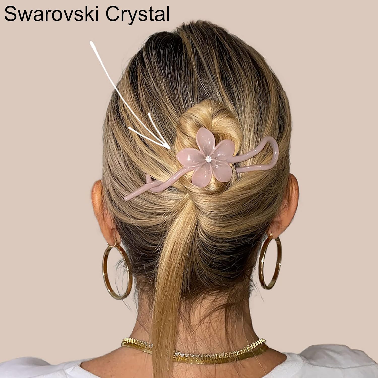 Camila Paris CP2411 French Hair Barrette Pin Clips for Girls, Flower, Beige, No Metal Parts, Strong Hold Grip Hair Clips for Women, No Slip and Durable Styling Girls Hair Accessories, Made in France - Image 2