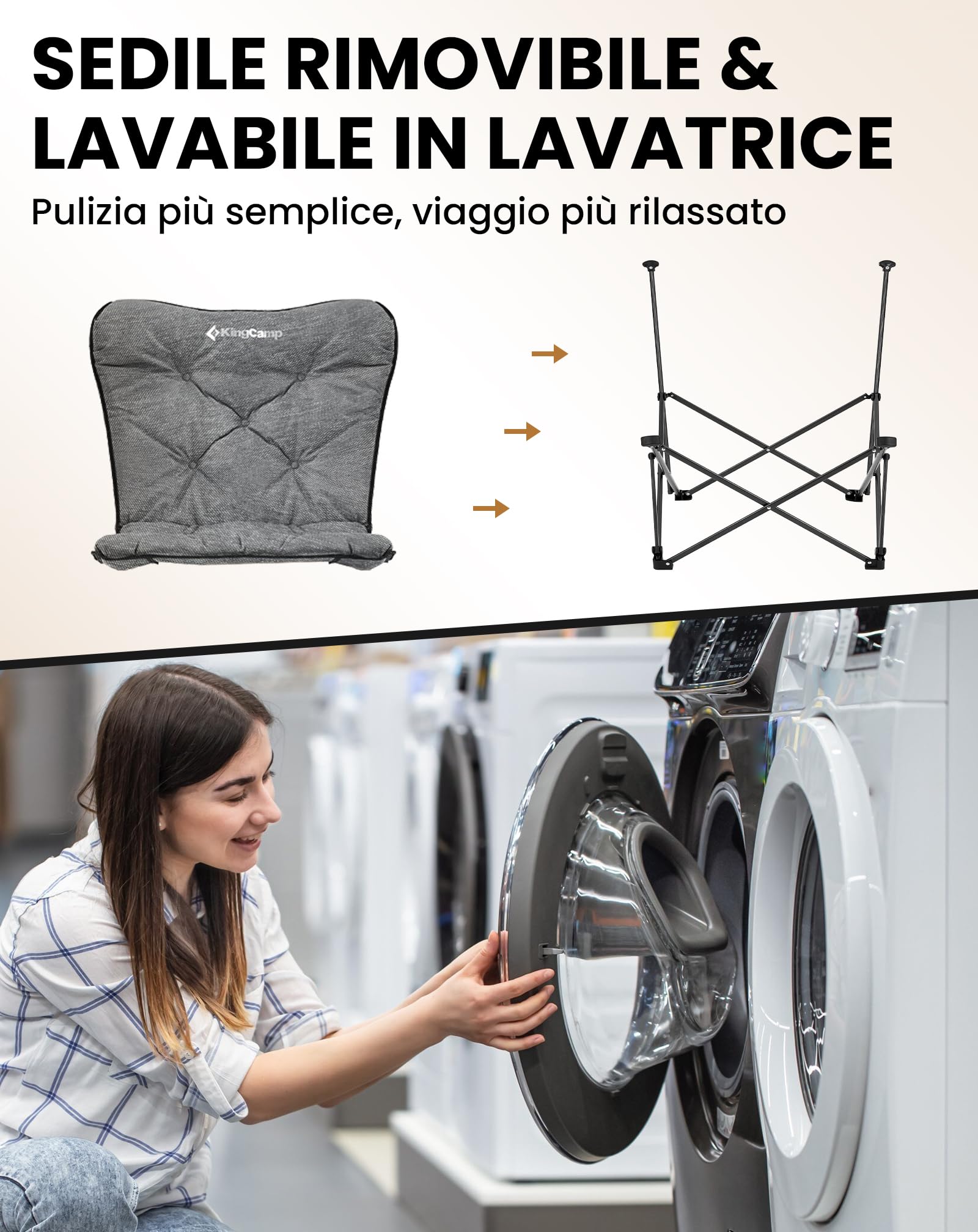KingCamp Sedia Pieghevole Ergonomica - Ultra Comoda, Sedile Imbottito Staccabile, Sedia da Campeggio Pieghevole Portatile di Lusso Comodo, Sedia da Giardino, Sedia da Pesca Adulti, Carico 136 kg