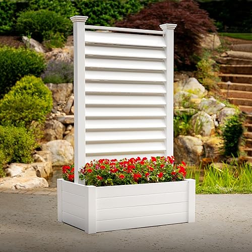Enclo Privacy Screens 6ft H Outdoor Freestanding 1 Privacy Fence Screen Panel with Planter Box for Deck, Yard, Pool, or Patio, Vinyl Raised Garden Bed for Plants or Flowers, Lexington EC18039