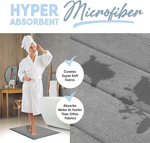 Miniatura 2 de MICRODRY Tapete de baño enmarcado de espuma viscoelástica de secado rápido con base GripTex antideslizante 17 x 24 pulgadas color aguamarina