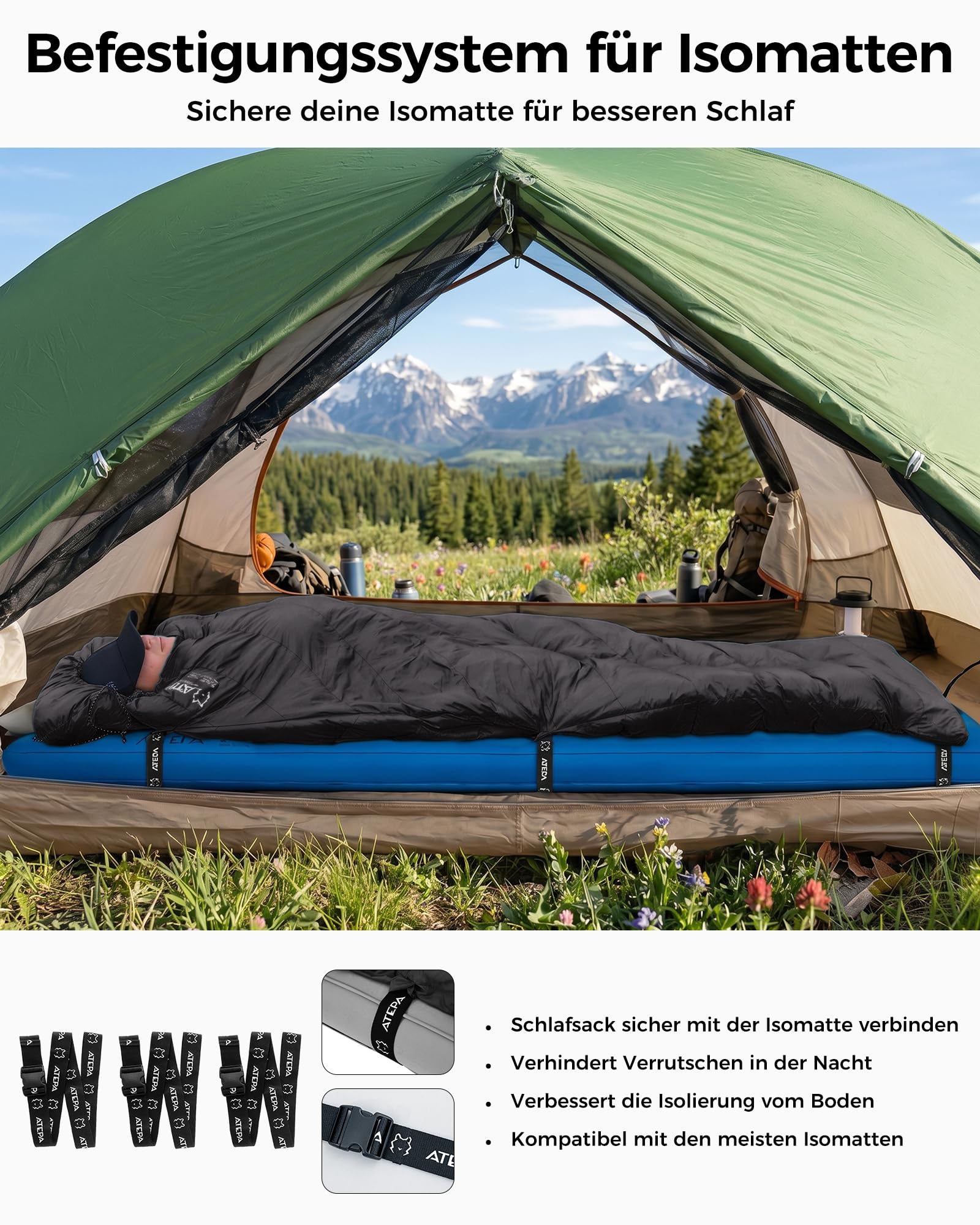 ATEPA Ultraleichter Daunenschlafsack 650/700FP, 3-Jahreszeiten (12°C / 6°C / -1°C), Leicht & Kompakt, Wasserabweisend, Ideal für Camping, Wandern, Trekking & Rucksackreisen, Mit Kompressionssack