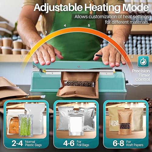 Miniatura 6 de Selladora por impulso Flexzion de 12 pulgadas (300mm) 400W con modo de calentamiento ajustable, sin necesidad de precalentamiento, selladora