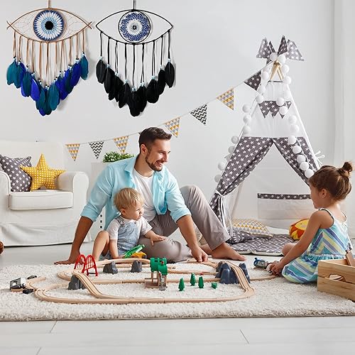 Miniatura 3 de Atrapasueños de mal de ojo, 2 atrapasueños de mal de ojo en azul, verde y negro Prue para buena suerte para el hogar, oficina, dormitorio,