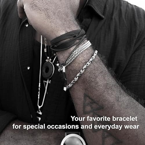 Miniatura 7 de Pulseras de plata de ley 925 contra el mal de ojo para hombre, pulsera de cadena de mano de estilo vintage único con piedras negras o azul marino,