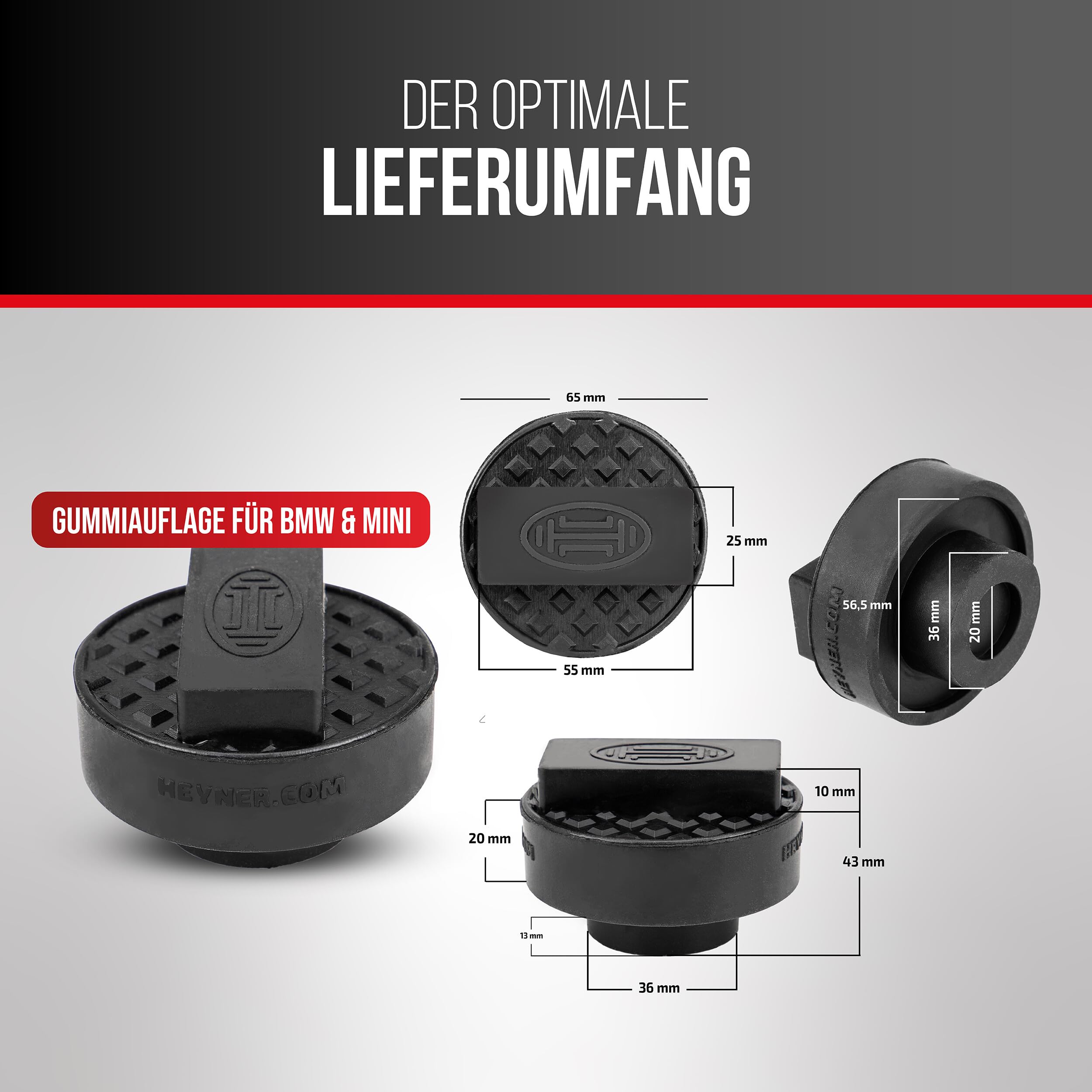 HEYNER® Gummiauflage rund 65 mm – Ersatz‑Gummipad für BMW & MINI, passend für Rangierwagenheber & Scherenwagenheber