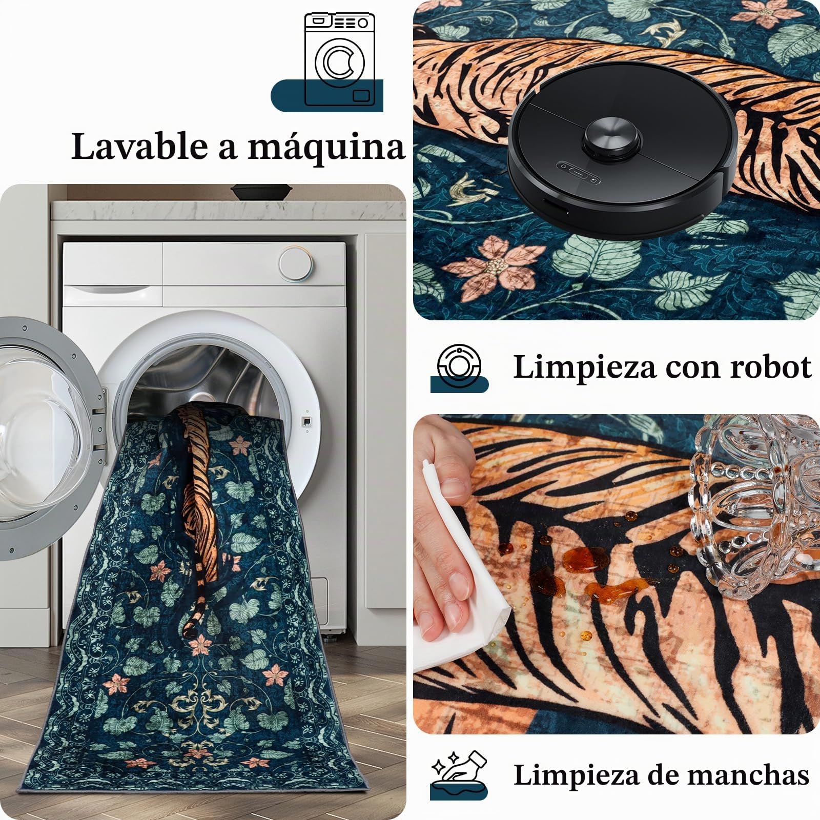 Alfombra lavable para salón, 120 x 180 cm, alfombra verde tigre con base antideslizante, alfombra suave y corta para cocina, alfombra grande bohemia para baño, dormitorio, oficina
