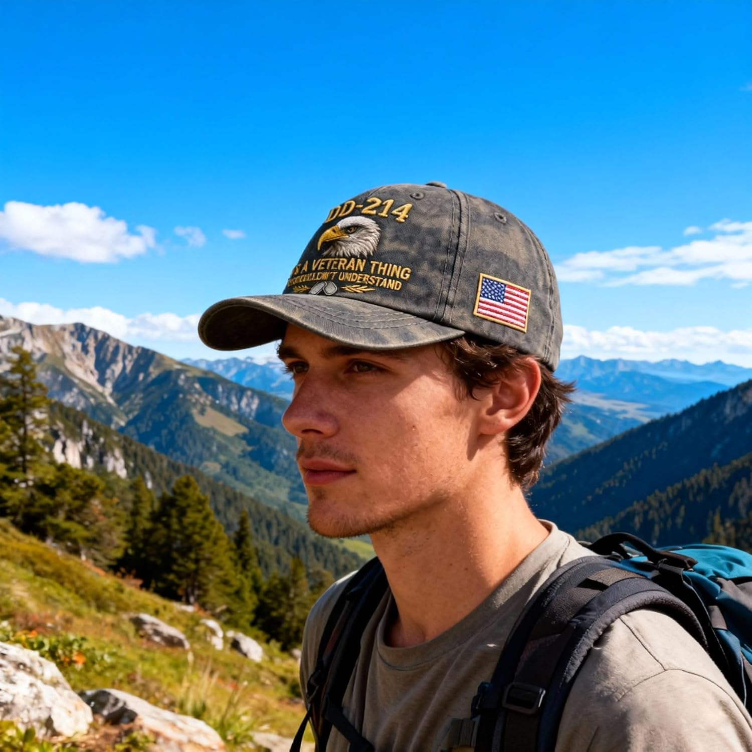 DD-214 Veteran Baseball Cap: Eagle, American Flag Patch, 100% Cotton Adjustable Hat – A Veteran Thing - Image 5
