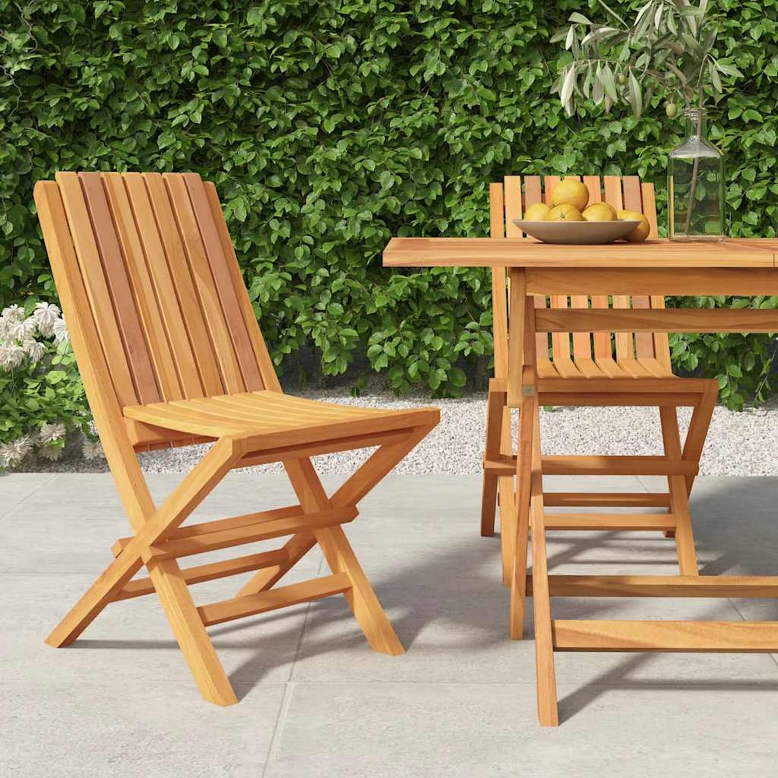 Chaises de jardin pliantes en teck massif 47x47x89 cm pour terrasse en bois