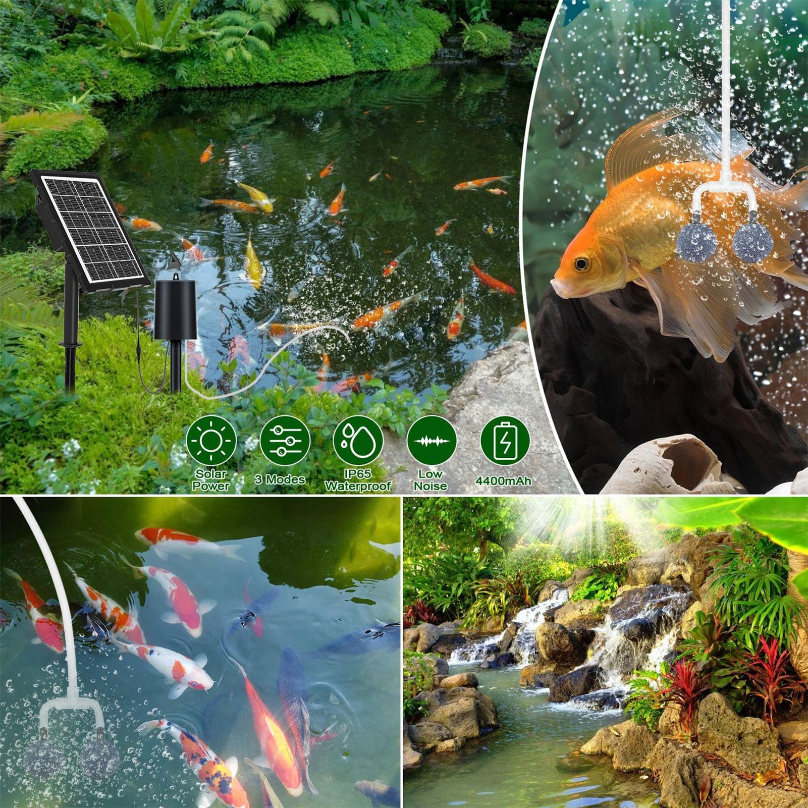 Aeratore per Laghetto ad Energia Solare Ossigenatore Solare Per Acquario | Aeratore Impermeabile Silenzioso con Tubo e Pietra Porosa per Piscina Giardino Esterno