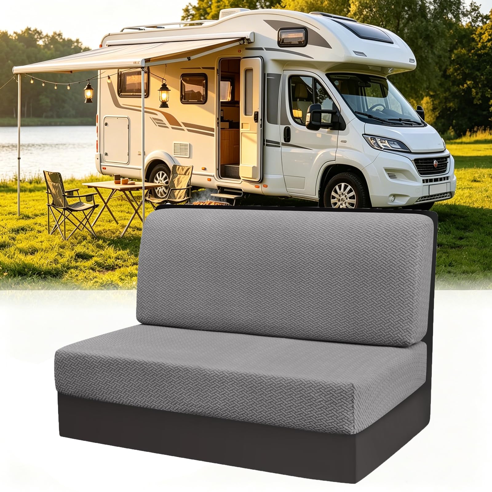Sitzbankbezug für Wohnmobil & Wohnwagen, Passend für 127-185 cm Sitzbänke | 2-teiliges Set, Jacquard-Dinette Sitzbank Bezug, Abnehmbar & Waschbar, Strapazierfähig, für Wohnwagen Sitzgruppe