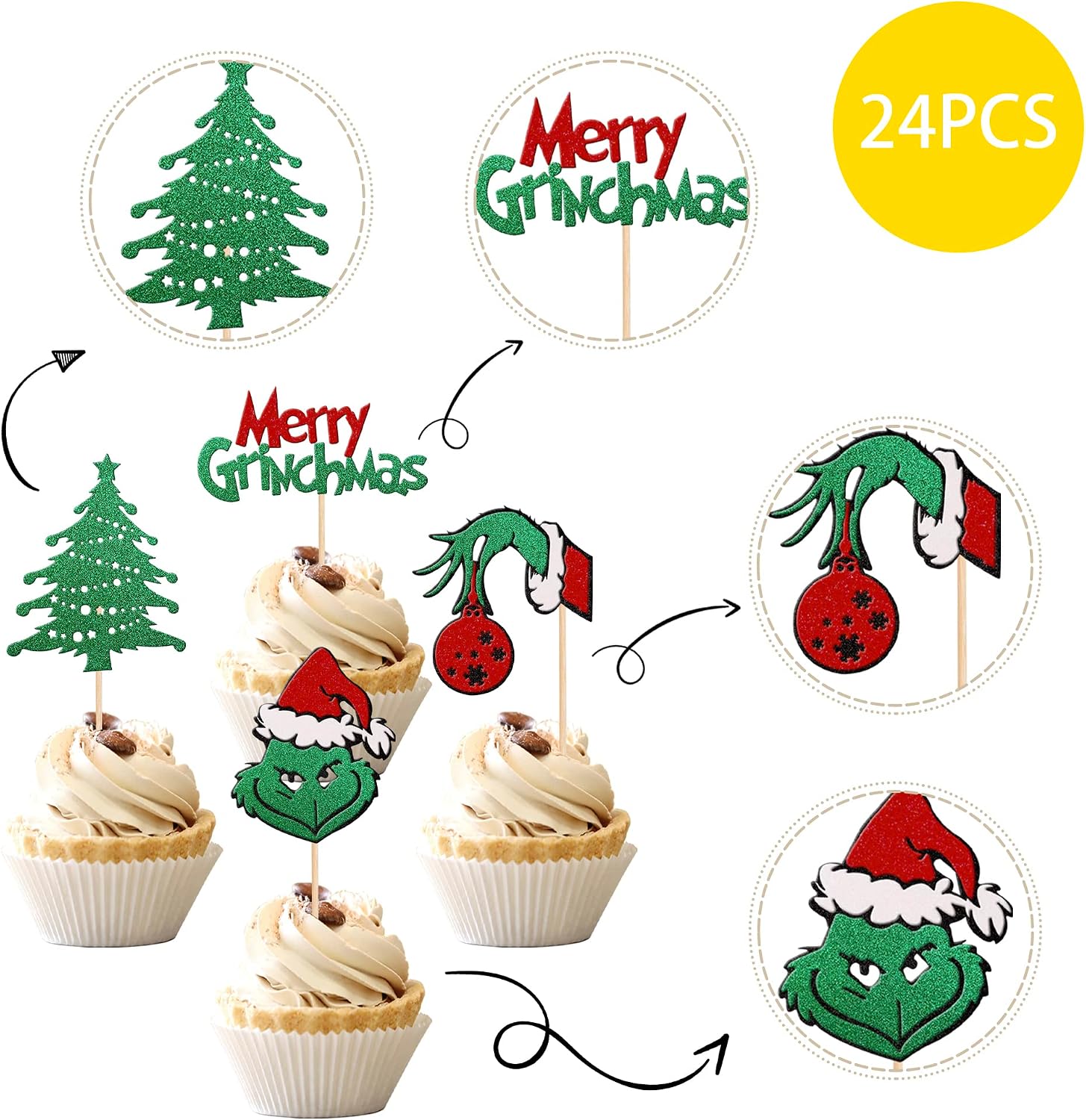 Xsstarmi 24 Pack Merry Christmas Cupcake Toppers UKXM220, Design 4 - Image 4