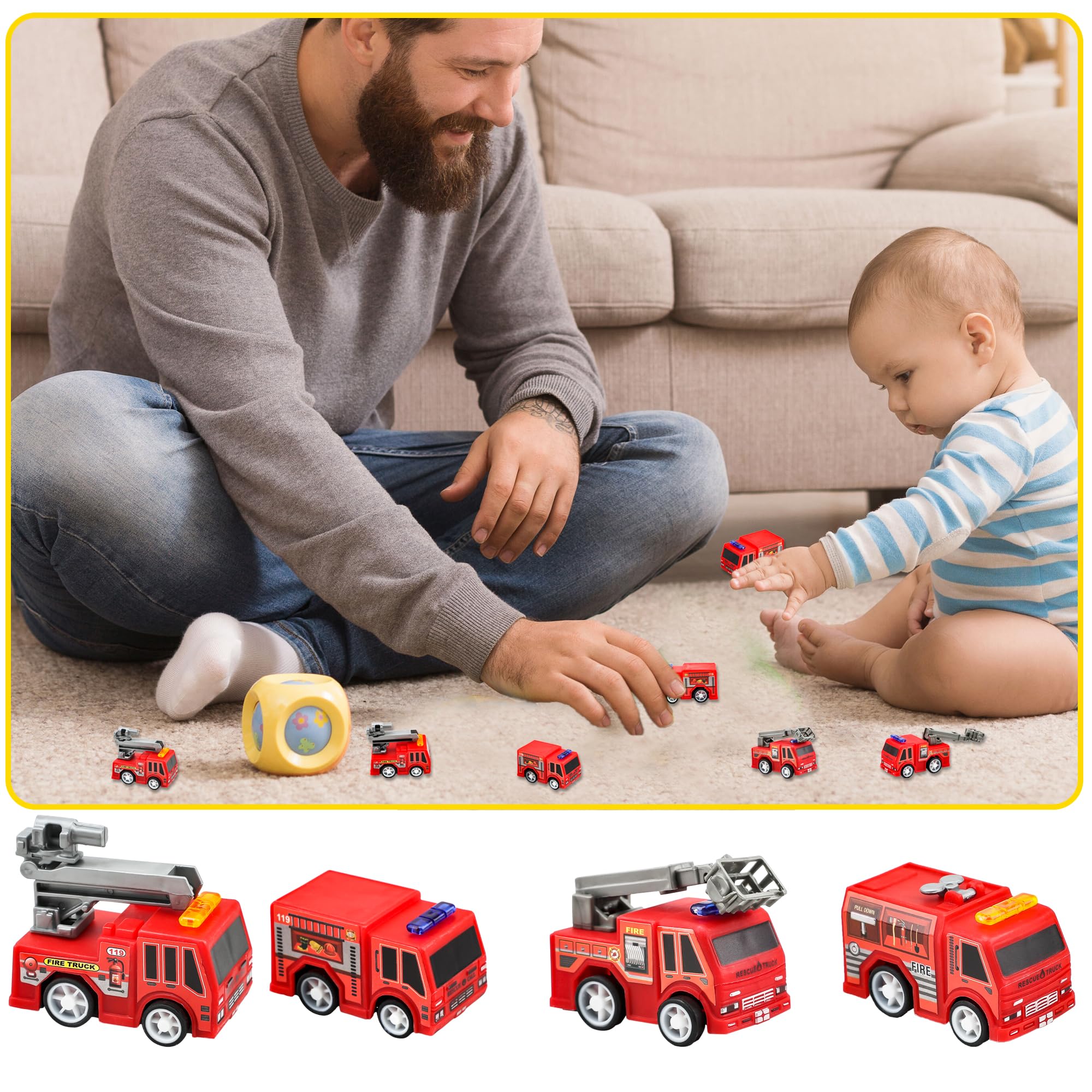 36 piezas de 4 estilos mini camión de bomberos de juguete de camión de bomberos pequeño juguete de plástico a granel camión de bomberos y bombero de juguete para niños bomberos suministros de 5