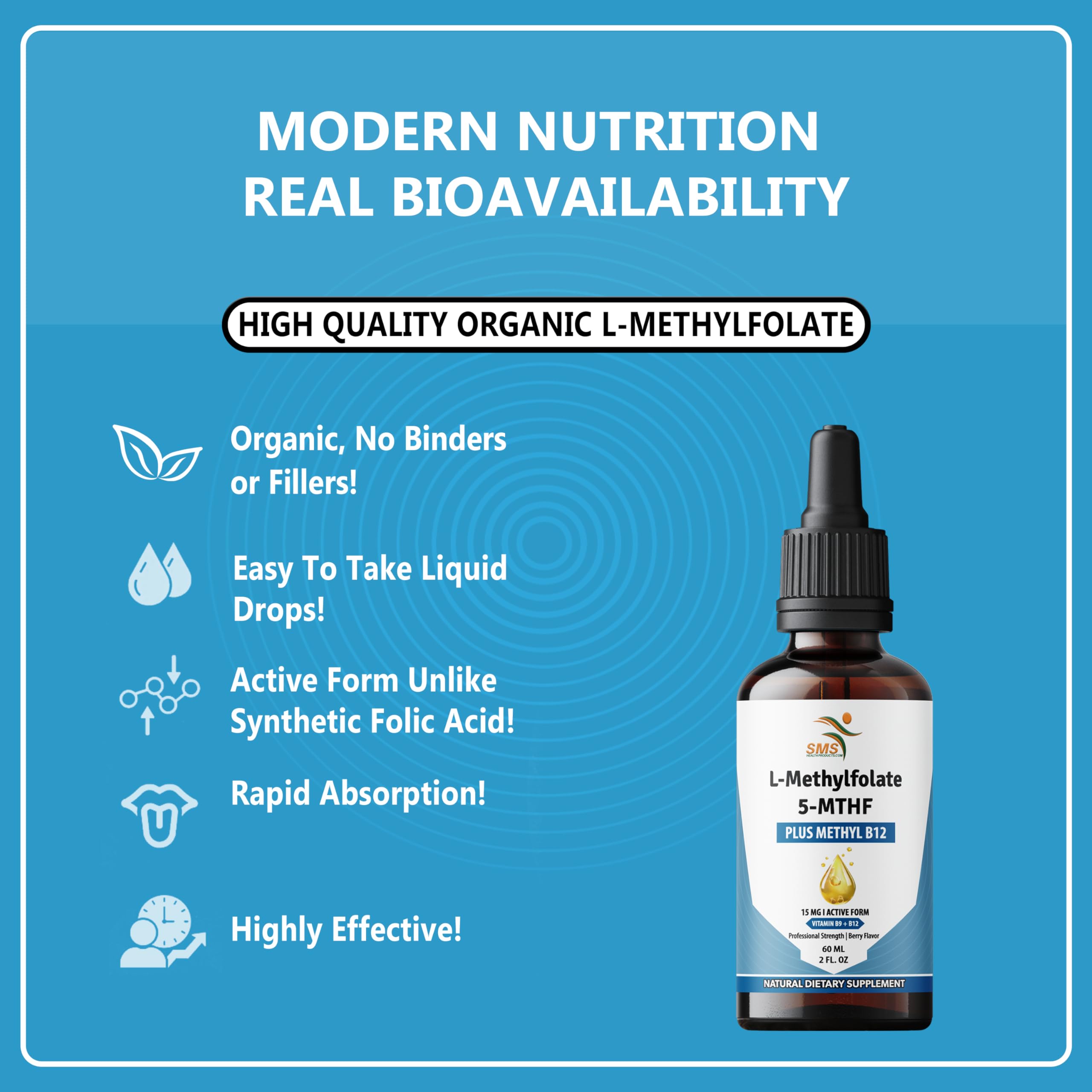 L-Methylfolate 15mg + Methyl B12 Liquid Drops, No Fillers, High Potency Sublingual Formula, Active 5-MTHF & Bioactive B12 for Mood, Cognitive Health & Methylation Support, Berry Flavor (2oz) — Amazon image 6