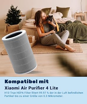 Replacement Filter Compatible with Xiaomi Air Purifier 4 Lite Air Purifier True HEPA (H13) / Carbon Combination Filter (4 Lite Replacement Filters)