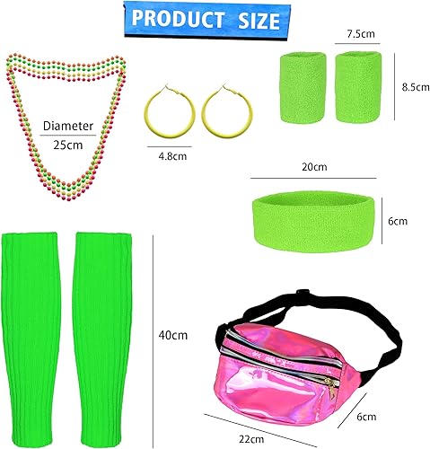 Miniatura 6 de CICOCI Traje de entrenamiento de los años 80 para mujer, disfraz de hoja rodante con accesorios de los años 80, conjunto retro para fiestas