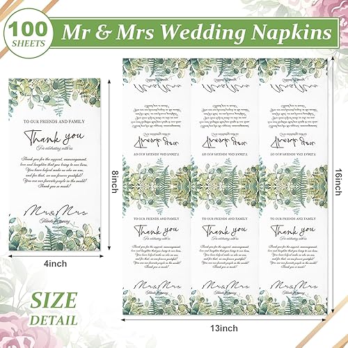 Miniatura 8 de Yeaqee Paquete de 100 servilletas de boda, 3 capas de Mr & Mrs con patrón de rosas para recepción, toallas decorativas desechables para decoración